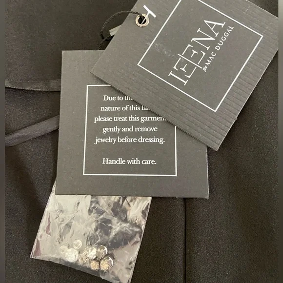 NWT Ieena for Mac Duggal Black Satin Embellished Neck Trumpet Gown Size 14 - Picture 8 of 9